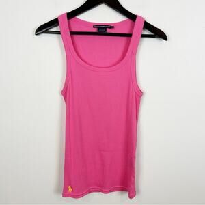 Ralph Lauren Vintage 100% Cotton Pink and Yellow Pony Ribbed Tank Top Size Large